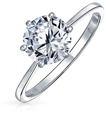 Bling Jewelry Anillo de compromiso solitario clásico redondo brillante atemporal de 1.5CT 6 garras AAA CZ 6 garras para mujeres banda delgada lisa de 1MM .925 plata esterlina
