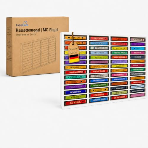 eCom Fabarius Étagère pour 60 cassettes audio, étagère média en bois de pin entièrement montée