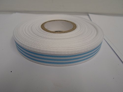 1 Full Roll Reel of 15mm x 20 metres Grosgrain Stripe Ribbon White and Light Blue Deck Chair Stripe Double Sided Ribbed 15 mm 5/8 1.5cm