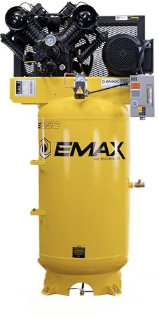 EMAX E350 Stationary Air Compressor - 10 HP 80 Gal 2 Stage Single Phase Industrial Compressor with Pressure Lubricated Pump and Super Quiet System - Made in the USA - EI10V080V1