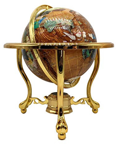 14 Tall Amber Pearl Gold Stand Gem Gemstone World Map Globe Globes Maps