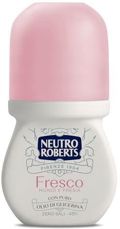 Neutro Roberts, Deodorante Roll On Fresco Rosa, Monoi e Fresia, Zero Sali di Alluminio, Zero Macchie, Con Puro Olio di Glicerina, Deodorante Uomo e Donna, Plastica 100% riciclata, 50 ml, 48h