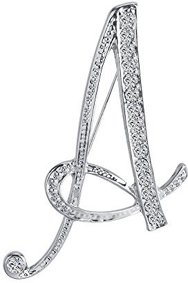 LiaSun 26 Letters Brooches Silver Plated Metal Broaches Pins-Clear Crystal Initial Breastpin (1pcs-A)
