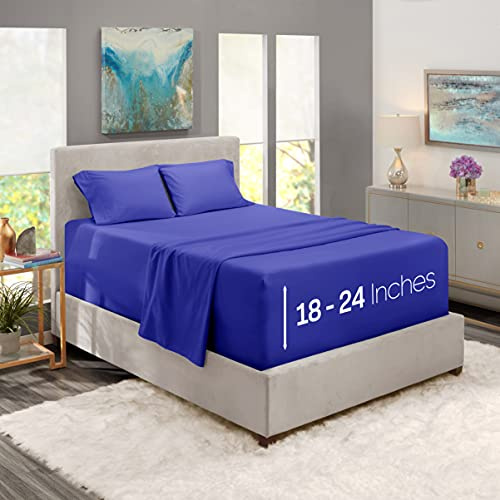 Nestl Extra Deep Pocket Sheets - Fits Mattress 18-24 Inches, 4 Piece Queen Size Sets, Royal Blue