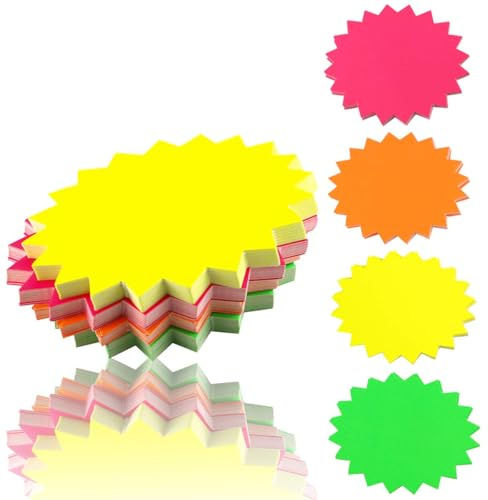 Twdrer 80 Pack Starburst Signs for Retail Store, Neon Fluorescent Garage Sale Supplies (4 Assorted Colors 3.15x4.33) - Yard Sale Price Tags, Classroom Bulletin Board Decorations, Party Favors Cutout