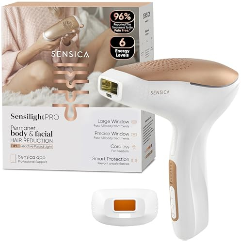 Sensica Sensilight PRO IPL At-Home Cordless Laser Hair Removal Device for Women & Men, XL Body Window for Super Fast Treatments, Precision Window for Face, Auto Glide, 2 Smart Sensors, 6 Energy Levels