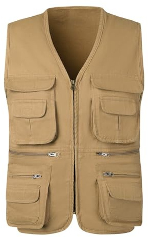KTWOLEN Homme Gilet de Pêche en Coton Multi-Poches Gilet Sans Manches Veste Légère de Pêche Chasse Camping Gilet de Photographie