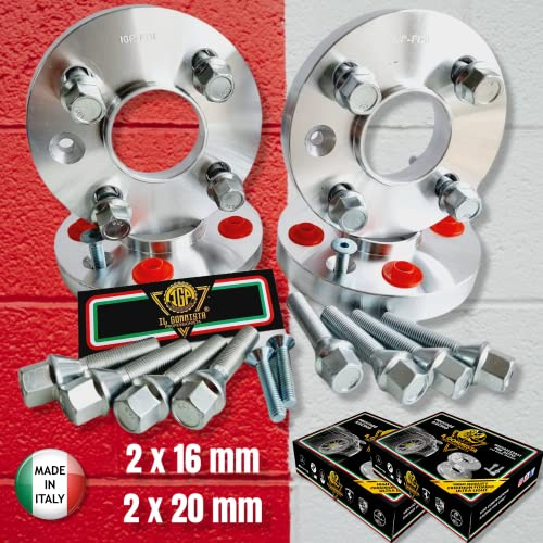 IGP 4 DISTANZIALI 16+20 mm 4 x 98 mozzo 58.1 + 16 BULLONI compatibili con FIAT PANDA + CROSS 4x4 dal 1980 al 2022 in poi *OK AUTO RUOTA CERCHI IN LEGA