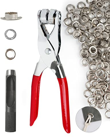 500Pcs 1/2 Inch Grommet Tool Kit, Leather Hole Punch Pliers, Grommets Kit with 500 Metal Eyelets in Silver for Leather, Shoes Fabric, Belts