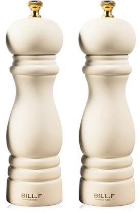 BILL.F Salt and Pepper Grinder Wooden Pepper Mill Grinder White Salt Pepper Shakers Set of 2 with Adjustable Ceramic Rotor- 7 Inch