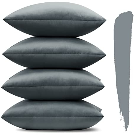 Sungeek 4er Set Samt Kissenbezüge 45x45 cm, Dekorativ Zierkissenbezüge Weich Kissenbezug Dekokissen Sofakissen Couchkissen Deko Bezug Kissenhülle für Sofa Schlafzimmer Wohnzimmer (Grau)
