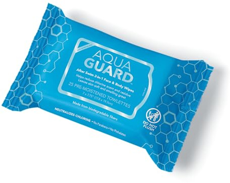 AQUA GUARD After-Swim Face & Body Wipes, Rinse-Free (25 Count)
