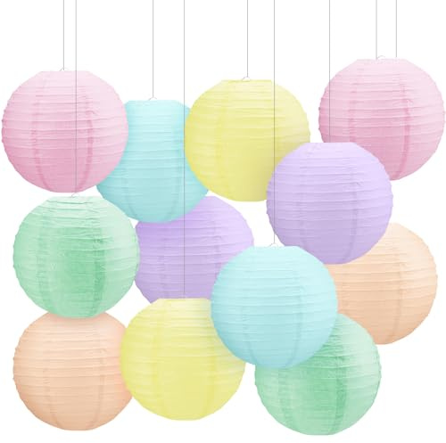 Retisee 12 Pcs 10 Inch Pastel Hanging Paper Lanterns Party Decorations Pastel Classroom Decor for Easter Birthday Back to School Party Decoration for Classrooms Wedding Birthday Ceilings Decor