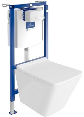 ViConnect H112 - Elemento da parete per WC da incasso con pannello di controllo + gancio a parete, per WC Lago, colore: bianco, senza bordi, set completo, cassetta di risciacquo da incasso