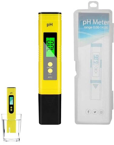 Medidor PH Tester Medidor Digital de PH 0-14 Medidor de Digital Medición de PH Pantalla Digital Alta Precisión de 0,01 Auto Calibración Pantalla LCD para Piscinas Acuario Laboratorio Amarillo