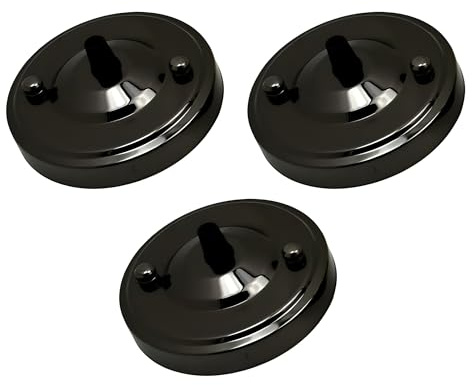 LEDSone Rosone da soffitto in stile industriale retrò, 108 mm, morsetto flessibile, piastra in metallo per lampada, accessori per coperture da soffitto (nero lucido, confezione da 3)