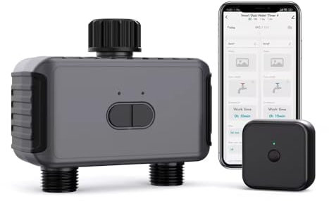 Haozee Bewässerungscomputer WLAN mit 2 Ausgänge,Automatische Zeitgesteuerte Bewässerung für Balkon,Garten,Pflanzen,Automatische Wasser Zeitschaltuhr für Bewässerung Garten Rasen
