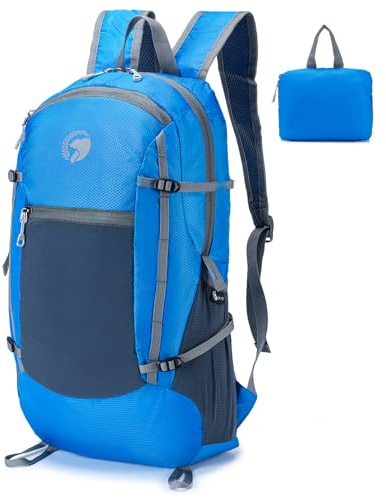 BAGROUPS Vikbar lätt sportryggsäck män vattentät ryggsäck vandringsryggsäck reseryggsäck för bergsklättring, klättring, skidåkning, camping, blå