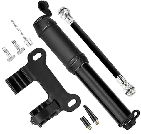 Pompe à vélo portable, mini pompe pour vélo, mini pompe à vélo, en aluminium, accessoires de vélo, avec support de montage, pour course, route, VTT, vélos pour enfants, 19,5 cm de long