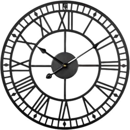 FB FunkyBuys Vintage Large Wall Clock Round Metal Silent Non-Ticking, Clock Mechanisms Battery Powered Roman Numerals Modern Wall Clocks for Living Room Bedroom (Black-Double Edge, 60CM/ 23 Inches)