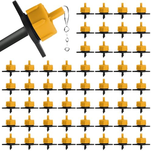 100 pezzi 1/4 Gocciolatori Irrigazione a Goccia, Kalolary 1/2 GPH Gocciolatore Compensazione Pressione Tubo 4/7 mm Micro Portata d'Acqua Costante per 2 L/H Pressione Parti Irrigazione Goccia (Giallo)