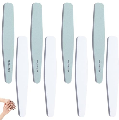 1000/4000 Grit Nail Buffing Block Professional Nail Buffer, Fingernail Files for Smoothing and Polishing Manicure Tools Fine Grinding High Gloss Shine (8 Pcs)