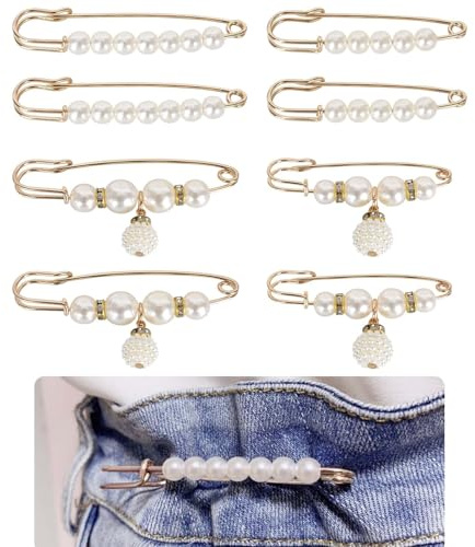 8 Piezas Imperdibles de Perlas Artificiales para Mujer, Broches de Perlas, Tensores de Cintura, Alfileres de Seguridad Decorativos, Broches Vintage, para Suéter, Chal, Pantalones, Faldas