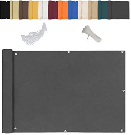 Revestimiento y borde de balcón resistente a los rayos UV y a la intemperie, 100 % poliéster, color antracita, 130 x 1000 cm, para patio, terraza y jardín, protección duradera y elegante