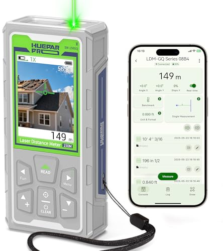Huepar Pro Outdoor Laser Entfernungsmesser 150 m mit Kamera & Bluetooth, P2P-Technologie Lasermessgerät, kostenlose App, IP68, Micro-USB-Kabel, Handschlaufe & Etui - SW-150GQ
