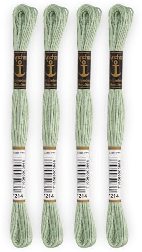 Anchor - Set di 4 matasse in cotone mulinato, 8 m, 100% cotone, verde 00214