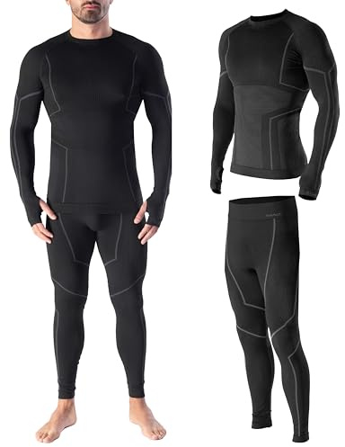 Risalti sous Vetement Thermique Homme Laine Merino Tech – Ensemble Thermique Homme Hiver avec Haut Et Collant en Laine Mérinos Premium et Dryarn, Seamless, Respirant, Thermorégulant – Made in Italy