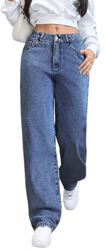Générique Jean Femme Taille Haute Bootcut Pantalon Pants Jeans pour Femmes Large Elastique Loose Fit Droit Y2k Extensible Confort Stretch Unie Pantalon en Denim Pantalons Fluide