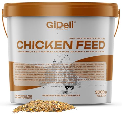 GiDeli Comida para pollos de 3 kg en cubo, harina de ponedora, alimento completo para pollos, alimento para granos de aves de corral para un rendimiento óptimo y formación de huevos, mejor aceptación