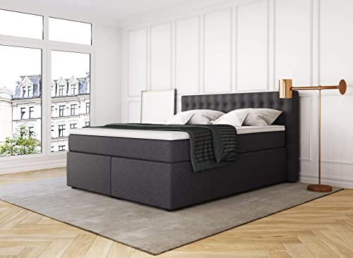 Betten Jumbo King Boxspringbett 180x200 cm 7-Zonen TFK Härtegrad H3 und Visco-Topper | Farbe: Anthrazit | versch. Größen verfügbar
