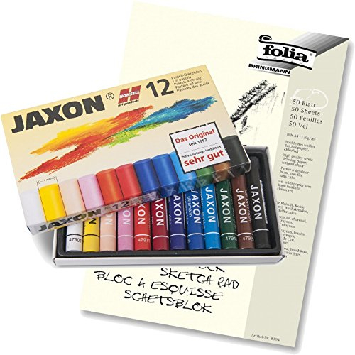 JAXON by Honsell - 47412 - Ölpastellkreide 12er Set + Qualitäts-Skizzenblock A4