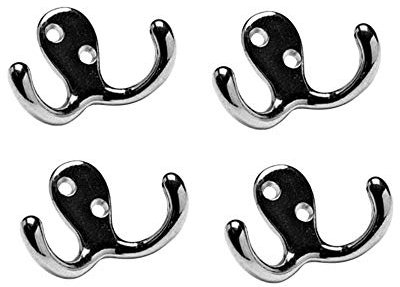 Golden Grace Double Twin Robe Hook in Chrome Plated Finish with Screws, Wall Mounted Clothes Hanger - Pack of 4
