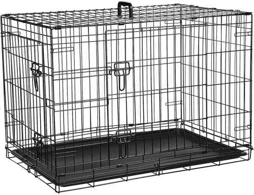 Cardys Dog Crate Puppy Pet Cage with 2 Doors Easy Clean Removable Plastic Tray Folding Metal Training Crate (Large 36''), black