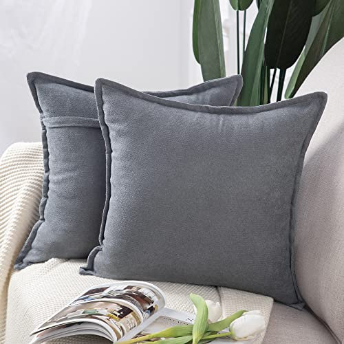 Madizz 2er Set kurzen Chenille Zierkissenbezüge weicher dekorativer Kissenbezug für Sofa, Schlafzimmer Kissenhülle Grau 30x50 cm Rechteckig