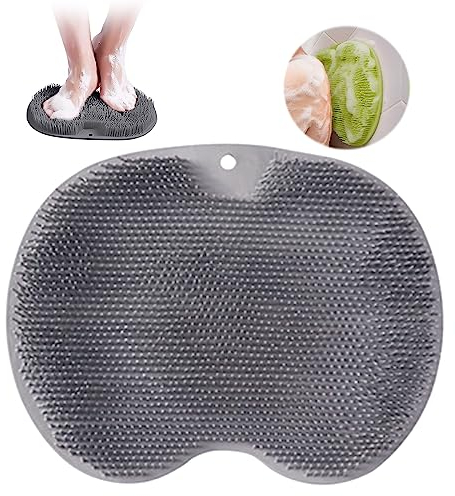 Tapis de Bain en Silicone, Brosse Pieds Douche, Coussin de Massage pour Pieds, Nettoyeur de Dos avec Ventouse, Foot Scrubber, Dos Nettoie, Nettoie, Exfolie, Masse vos Pieds Sans se Pencher(Gris)