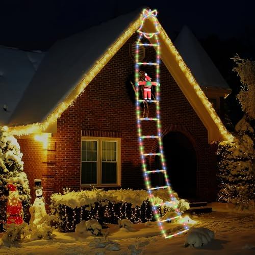 Suewidfay Babbo Natale arrampicata all'aperto, 3,3 m, illuminazione natalizia esterna, 7 modalità di illuminazione regolabili, luci per scale di Babbo Natale, protezione dalla neve, decorazione