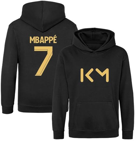 BlackMacaw Sweat à capuche inspiré de Kylian Mbappe pour enfants | Kit de football pour garçons et filles | Sweat à capuche à manches longues avec poche | Sweat à capuche unisexe pour enfants | Cadeau