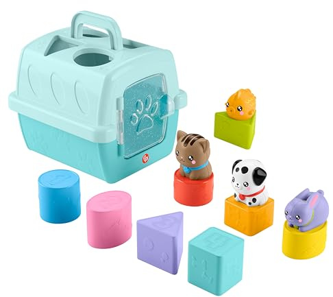 Fisher-Price Baby Shape Sorting Toy FP Pets Sorting and Animal Transport Box with Fine Motor Activities for Babies from 6 Months HTW93, Pastel Colour