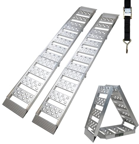 TRUTZHOLM 2 x Auffahrrampe 2-Fach klappbar 198cm Traglast 680 kg Alu geriffelt/gelocht grau Rampe Verladerampe, leichte Rampe mit hoher Traglast