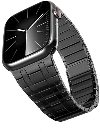 VeveXiao Magnetiskt länkarmband kompatibelt med Apple Watch Ultra 2 band 49 mm serie 9 serie 8 45 mm serie 7 44 mm 42 mm Ultra 49 mm, iWatch AP rostfritt stål länkband magnetisk stängning, svart
