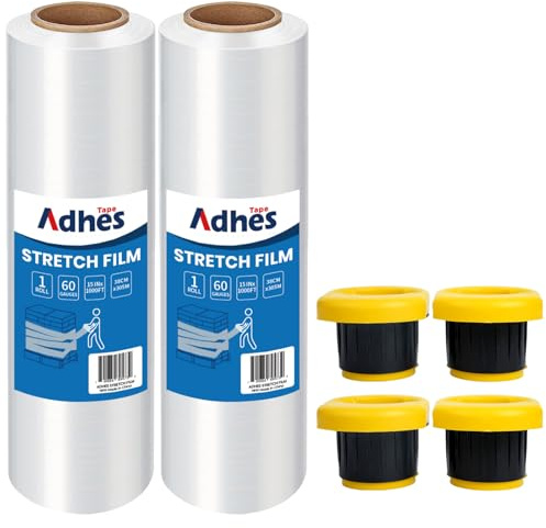 ADHES TAPE Pellicola Imballaggio Trasparente 380mm x 305m, 2 roll Plastica Pellicola Protettiva, Pellicola per Imballaggio Per Pallet e Pellicola Termoretraibile, Traslochi Stretch Shrink Wrap