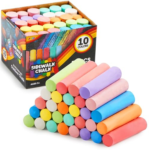 JOYIN 30 PCS Sidewalk Chalks for Kids, 10 Colors, Non-toxic Jumbo Washable Colored Chalk for Toddlers 1-3, School Supplies, Classroom Must Haves, Gift for Kids
