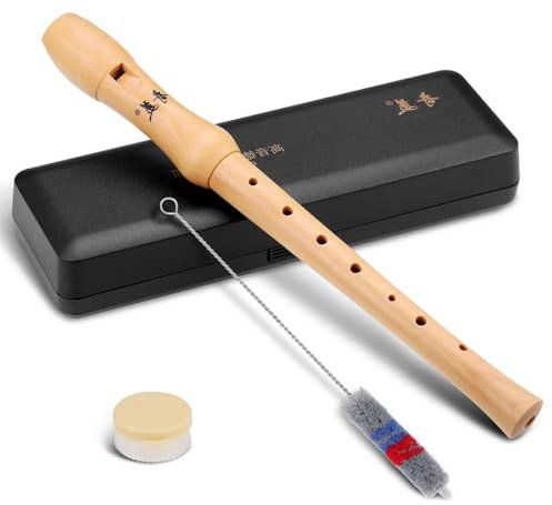 Blockflöte Holz,C-Sopran Blockflöte,Deutsche Griffweise,8-Loch Flöte für Kinder Erwachsene Anfänger,Holzblockflöte Ahornholz,Sopranblockflöte mit Wischerstab Korkfett,Flöte für Anfänger