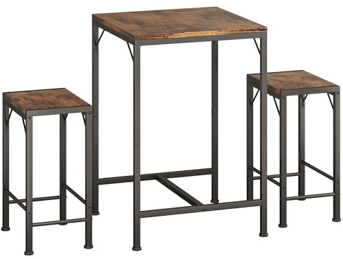 Homeiju Bar Table and Chairs Set, Square Bar Table with 2 Stools, Space-Saving Dining Pub Set for 2, Perfect for Kitchen, Breakfast Nook, Living Room & Small Spaces