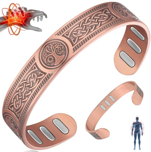Vicmag Bracciale in rame con magneti da uomo, ultra rigido, magnetico, 99,99% rame, misura regolabile, con confezione regalo