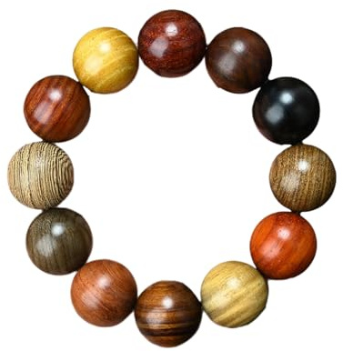 Hondark Handcrafted Wooden Bead Bracelet Multi-Color Prayer Bracelet,1pc/pack (Dia.20mmX12pcsBeads)